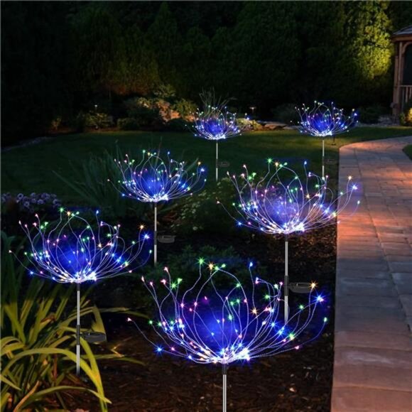 Solar Firework Lights Garden Decor 2 Pack, Waterproof LED Sparkler Lights Tall - Picture 6 of 7